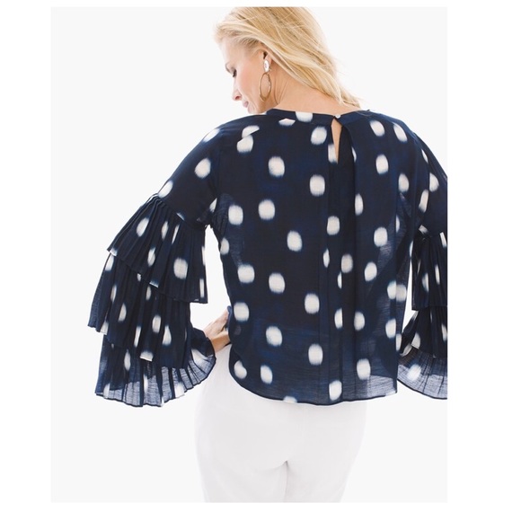 New! CHICO’S Black Label Polka Dot Tier-Sleeve Top - Picture 4 of 14